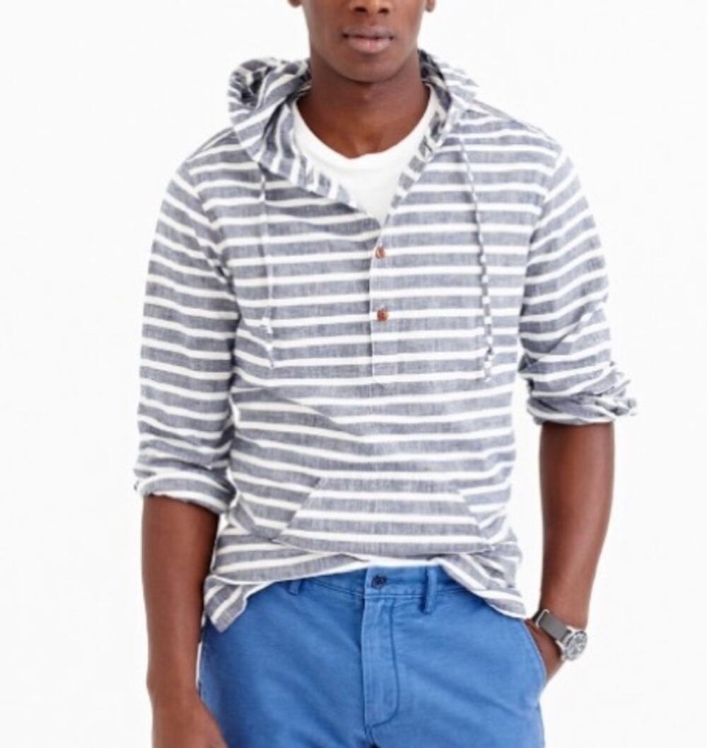 J. Crew Baja Nautical Hoodie Blue White C5123 Mens Size M